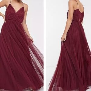 ASOS cami pleated tulle maxi dress in oxblood burgundy Size US 4